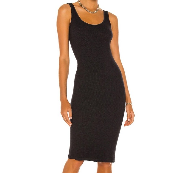 Monrow Supersoft Sleeveless Rib Tank Dress in Faded Black - Picture 1 of 7